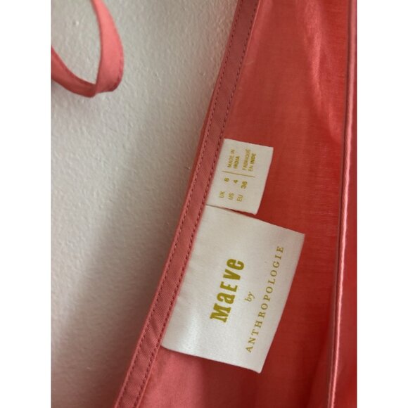 Anthropologie Maeve Tiered Midi Dress Coral Rose Smocked 4 Cottage Boho READ - Picture 8 of 16